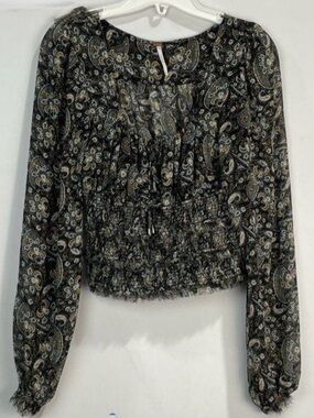 NWOT Free People “Lolita” Paisley Smocked Waist Long-Sleeve Blouse. Size M